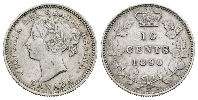 Canadá. Victoria. 10 cent. 1890. (Km-3). Ag. 2,33 g. Escasa. MBC+. Est...100,00....