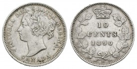 Canadá. Victoria. 10 cent. 1890. (Km-3). Ag. 2,33 g. Escasa. MBC+. Est...100,00.