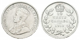 Canadá. George V. 10 cents. 1913. Ottawa. (Km-23). Ag. 2,28 g. Hojas pequeñas. Rara. MBC-. Est...150,00.