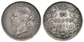 Canadá. Victoria. 25 cents. 1871. Heaton. H. (Km-5). Ag. 5,81 g. Tono. Muy escasa. EBC-. Est...175,00.