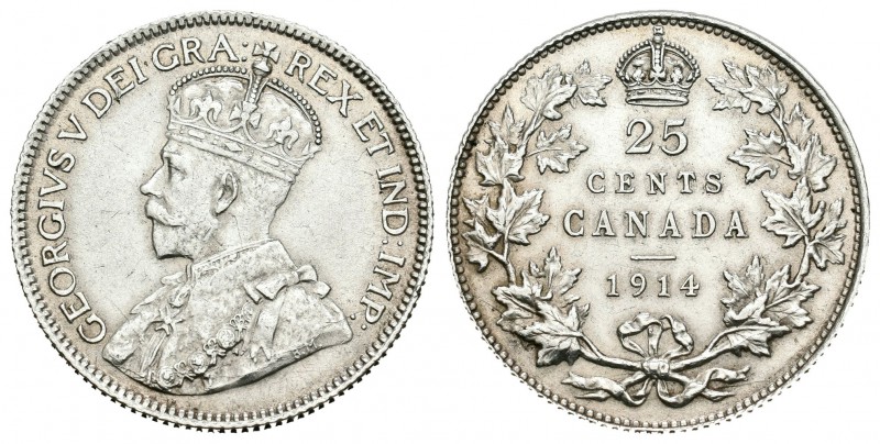 Canadá. Edward VII. 25 cents. 1914. (Km-24). Ag. 5,80 g. EBC-. Est...35,00.