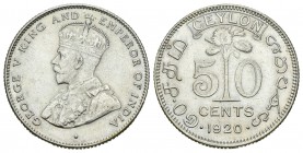 Ceylan. George V. 50 cents. 1920. (Km-109a). Ag. 5,84 g. MBC+. Est...18,00.