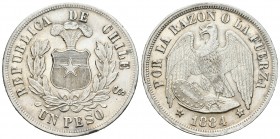Chile. 1 peso. 1884. Santiago. (Km-142.1). Ag. 24,62 g. EBC. Est...50,00.