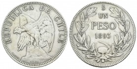 Chile. 1 peso. 1895. Santiago. (Km-152.1). Ag. 20,14 g. EBC-/EBC. Est...35,00.