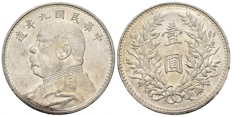 China. Yuan Shih-kai. 1 dollar. 1920 (año 9). (Km-Y329.6). Ag. 26,87 g. Pequeñas...
