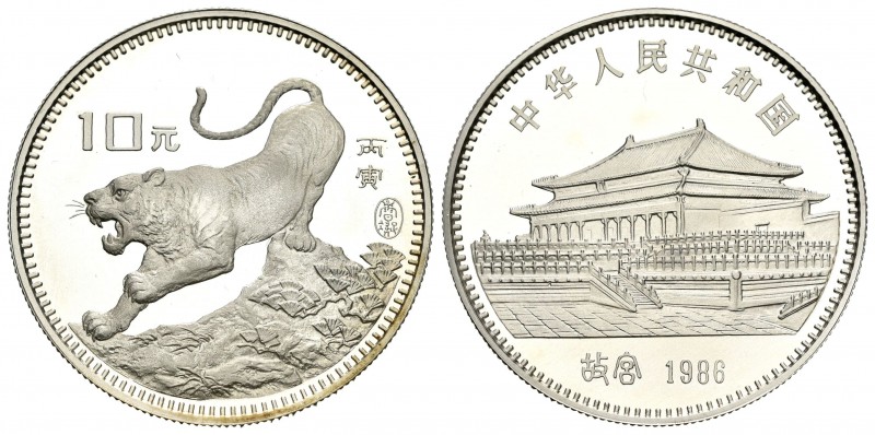 China. 10 yuan. 1986. (Km-137). Ag. 14,87 g. Año del tigre. PROOF. Est...220,00....