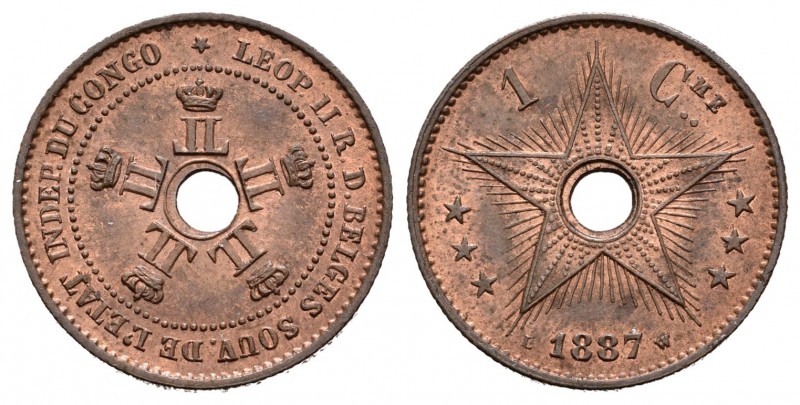 Congo Belga. Leopold II. 1 centimes. 1887. (Km-1). Ae. 2,04 g. Brillo original. ...