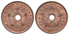 Congo Belga. Leopold II. 1 centimes. 1887. (Km-1). Ae. 2,04 g. Brillo original. SC-. Est...60,00.