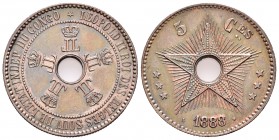 Congo Belga. Leopold II. 5 centimes. 1888/7. (Km-3). Ae. 10,09 g. EBC. Est...35,00.