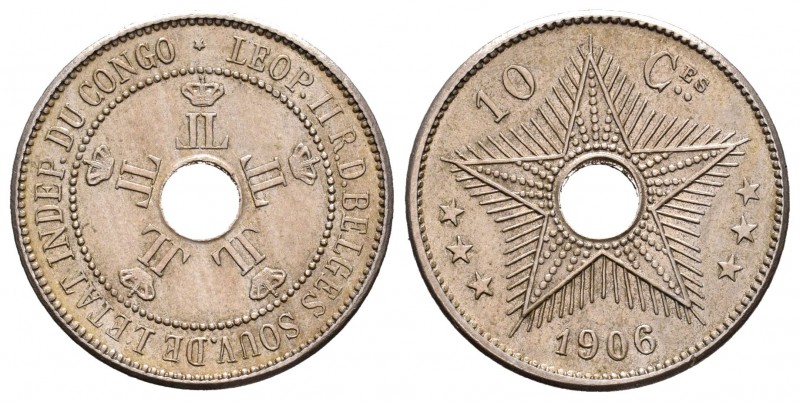 Congo Belga. Leopold II. 10 centimes. 1906. (Km-10). Cu-Ni. 3,99 g. EBC. Est...3...