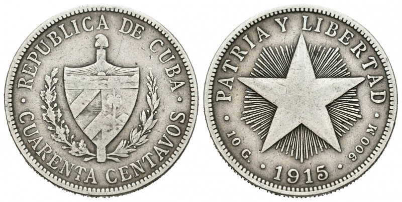 Cuba. 40 centavos. 1915. (Km-14). Ag. 9,79 g. MBC-. Est...30,00.