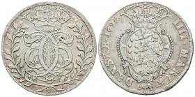 Dinamarca. Christian V. Krone (4 marcos). 1696. (Dav-3678). Ag. 21,86 g. Ligera plata agria. Rara. MBC. Est...300,00.