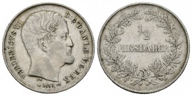 Dinamarca. Frederik VII. 1/2 rigsdaler. 1855. (Km-759). Ag. 7,21 g. MBC+. Est...45,00.
