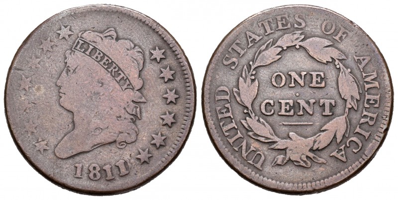 Estados Unidos. 1 cent. 1811/0. Philadelphia. (Km-39). Ae. 10,76 g. Rara. BC/BC+...