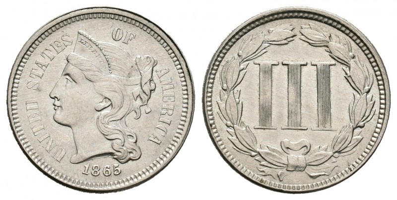 Estados Unidos. 3 cents. 1865. Philadelphia. (Km-95). Cu-Ni. 1,98 g. EBC+. Est.....