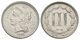 Estados Unidos. 3 cents. 1865. Philadelphia. (Km-95). Cu-Ni. 1,98 g. EBC+. Est...35,00.