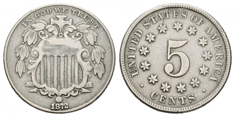 Estados Unidos. 5 cents. 1872. Philadelphia. (K96). Cu-Ni. 4,97 g. MBC. Est...40...