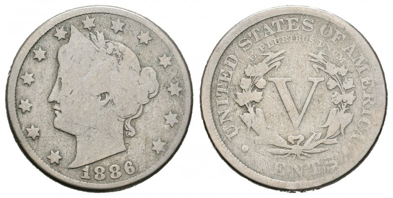 Estados Unidos. 5 cents. 1886. Philadelphia. (Km-112). Ag. 4,78 g. Rara. BC. Est...