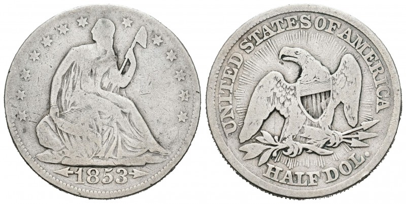 Estados Unidos. 1/2 dollar. 1853. Philadelphia. (Km-79). Ag. 11,96 g. Escasa. BC...