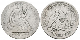 Estados Unidos. 1/2 dollar. 1853. Philadelphia. (Km-79). Ag. 11,96 g. Escasa. BC/BC+. Est...60,00.
