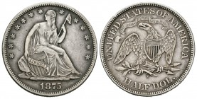 Estados Unidos. 1/2 dollar. 1875. San Francisco. S. (Km-A99). Ag. 12,37 g. MBC+/EBC-. Est...75,00.
