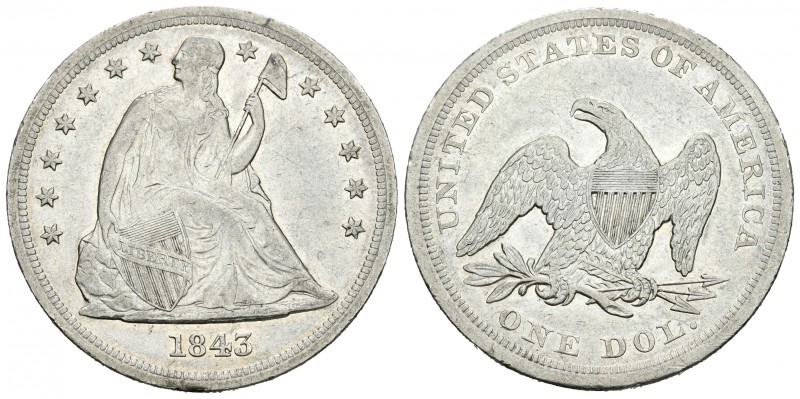 Estados Unidos. Seated Dollar. 1843. (Km-71). Ag. 26,72 g. Leves golpecitos en e...