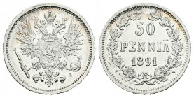 Finlandia. Alexander III. 50 pennia. 1891. Helsinki. L. (Km-2.2). Ag. 2,52 g. Restos de brillo original. EBC. Est...35,00.