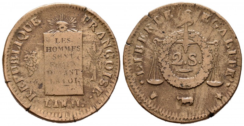 Francia. I República. 2 sols aux balances. L´An 11 (1793). Pau. (Km-623.6). (Gad...