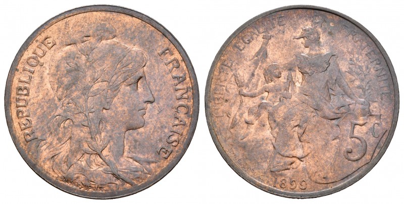 Francia. III República. 5 centimes. 1899. (Km-842). (LF-119/7). Ae. 4,95 g. Rest...
