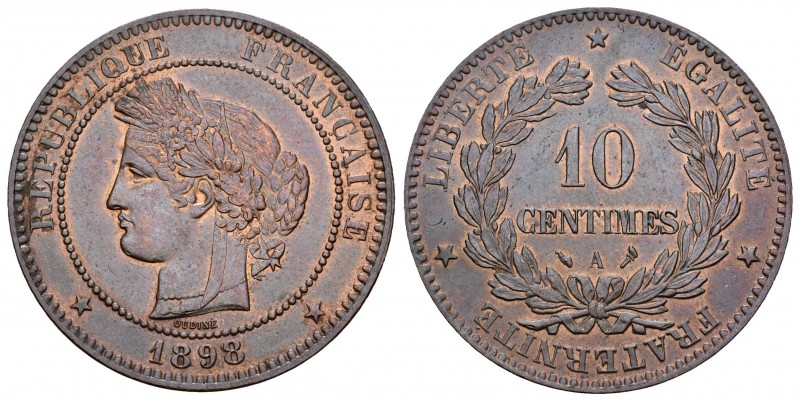 Francia. 10 centimes. 1898. París. A. (Km-815.1). Ae. 9,65 g. EBC+. Est...50,00....