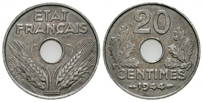 Francia. 20 céntimos. 1944. (Km-900.2a). Fe. 3,01 g. Pieza tipo. Muy escasa. EBC...