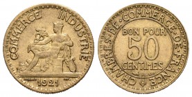 Francia. III República. 50 centimes. 1921. (Km-884). (Gad-421). 2,02 g. EBC+. Est...30,00.