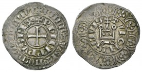 Francia. Philippe IV. Maille tierce à l'O rond. (Duplessy-219C). Rev.: TVRONVS CIVI. Castillo de Tournoi. Ag. 1,39 g. Escasa. EBC-. Est...75,00.