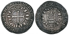 Francia. Philip III (1270-1285). Gross. Tournai. (Duplessy-tipo 202). Rev.: TVRONVS CIVIS. Castillo de Tournai. Ve. 4,07 g. EBC-. Est...80,00.