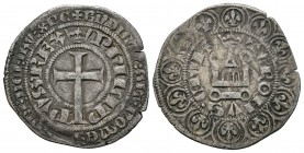 Francia. Philippe VI de Valois (1328-1350). Gross. Tournai. (Duplessy-265). Anv.: Cruz latina. Rev.: TVRONVS CIVIS. Castillo de Tournai. Ve. 3,12 g. M...