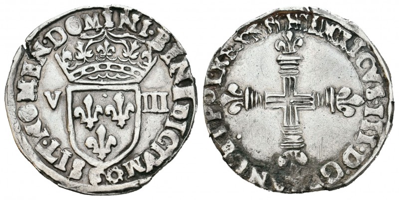 Francia. Henry III. 1/8 ecu. (1589-1610). Ag. 4,67 g. Fecha no legible. MBC+. Es...