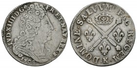 Francia. Louis XIV. 1/2 ecu. 1708. Burdeos. K. (Km-376.5). Ag. 6,00 g. MBC. Est...50,00.