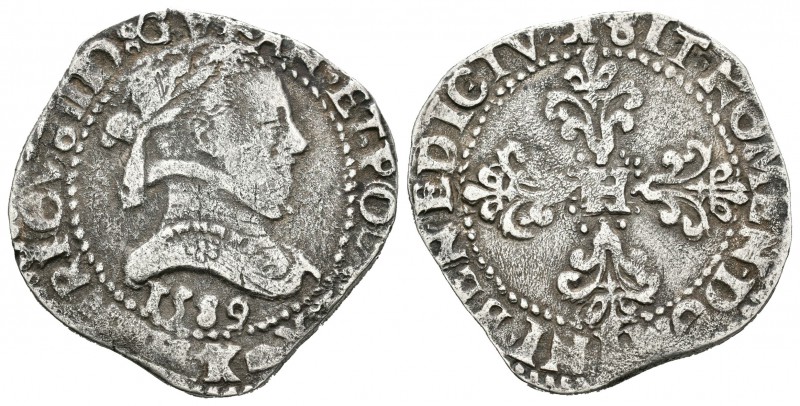 Francia. Enrique III. 1/2 franco. 1589. Bourdeaux. K. (Duplessy-1131). Ag. 6,43 ...