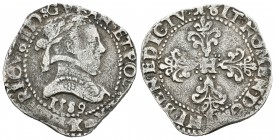 Francia. Enrique III. 1/2 franco. 1589. Bourdeaux. K. (Duplessy-1131). Ag. 6,43 g. BC+. Est...90,00.