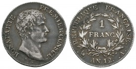 Francia. Napoleón Bonaparte. 1 franco. L´An 12. París. A. (Km-656.1). (Gad-442). Ag. 4,94 g. MBC+. Est...170,00.