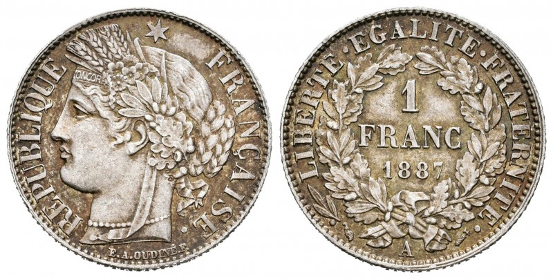 Francia. III República. 1 franco. 1887. París. A. (Km-822.1). (Gad-465a). Ag. 5,...