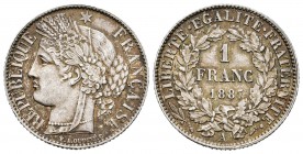 Francia. III República. 1 franco. 1887. París. A. (Km-822.1). (Gad-465a). Ag. 5,00 g. EBC+. Est...100,00.