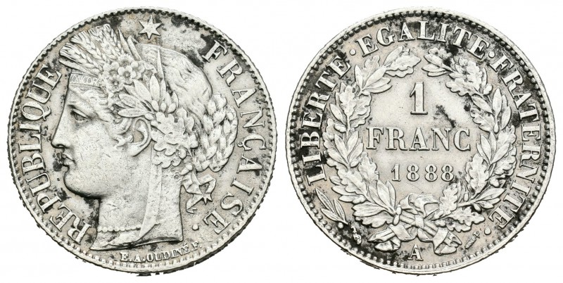 Francia. II República. 1 franco. 1888. París. A. (Km-822.1). (Gad-465a). Ag. 4,8...