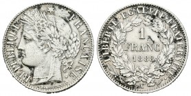 Francia. II República. 1 franco. 1888. París. A. (Km-822.1). (Gad-465a). Ag. 4,83 g. Limpiada. MBC+. Est...12,00.