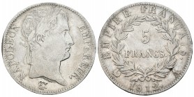 Francia. Napoleón Bonaparte. 5 francos. 1812. París. A. (Km-694.1). (Gad-584). Ag. 24,61 g. MBC-. Est...90,00.