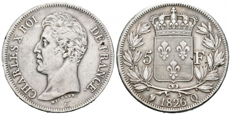 Francia. Charles X. 5 francos. 1826. Perpignan. Q. (Km-720.11). (Gad-643). Ag. 2...