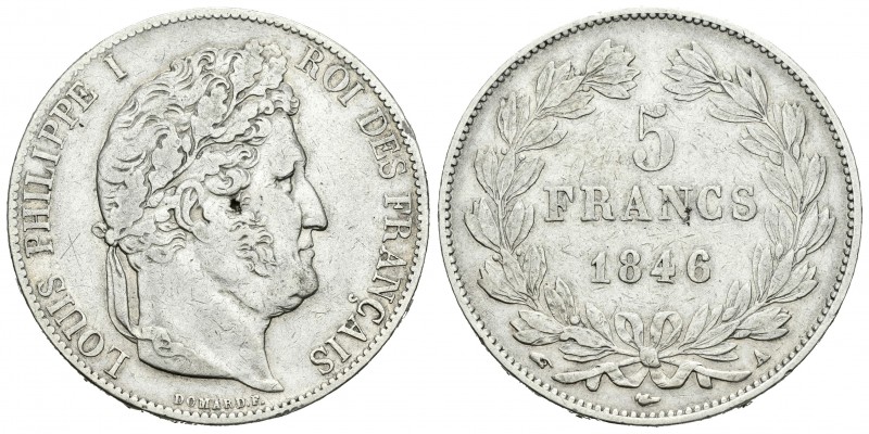 Francia. Louis Philippe I. 5 francos. 1846. París. A. (Km-749.1). Ag. 24,68 g. G...