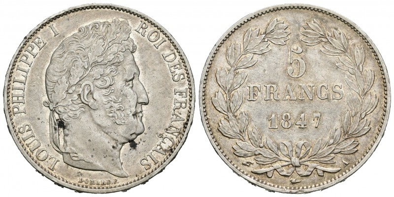 Francia. Louis Philippe I. 5 francos. 1847. París. A. (Km-749.1). (Gad-678a). Ag...