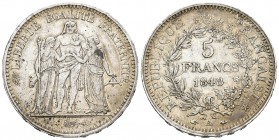 Francia. II República. 5 francos. 1848. París. A. (Km-756.1). (Gad-683). Ag. 24,94 g. MBC+. Est...40,00.