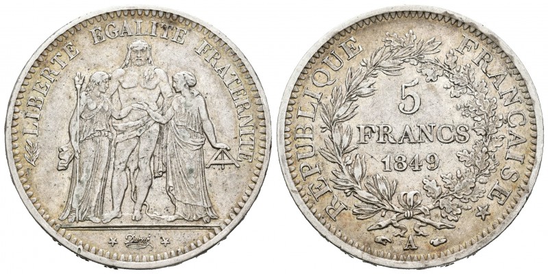 Francia. II República. 5 francos. 1849. París. A. (Km-756.1). (Gad-683). Ag. 24,...